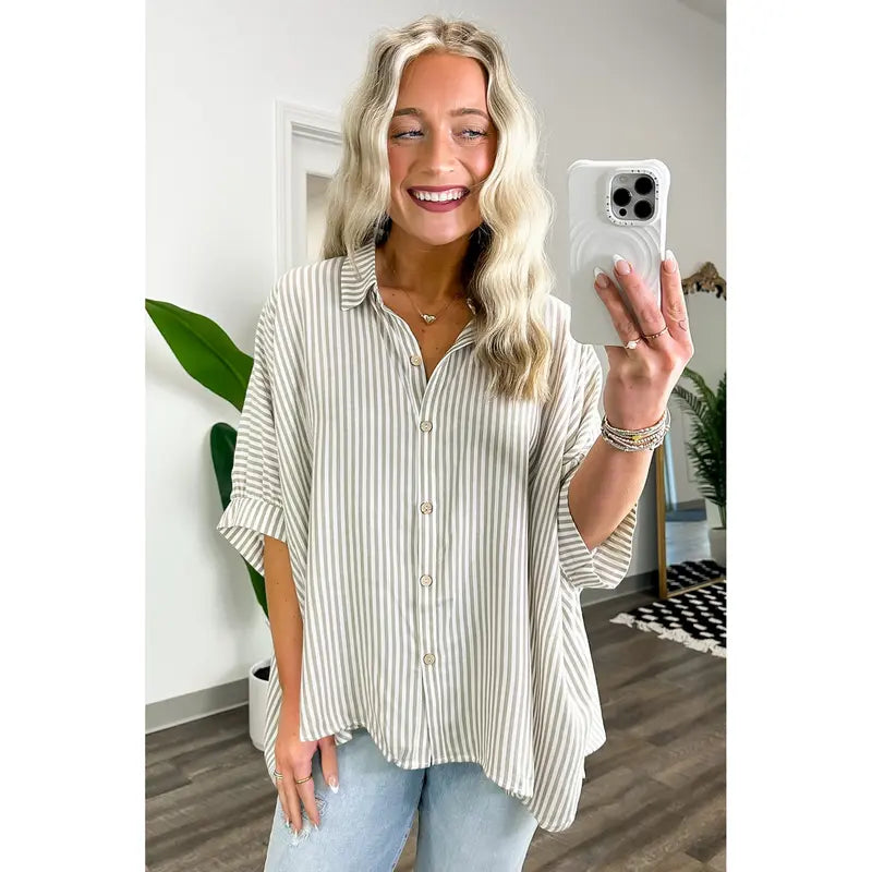 Casual Striped V Neck Loose Blouse
