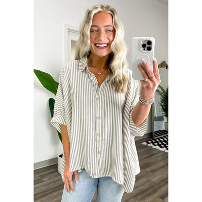 Casual Striped V Neck Loose Blouse