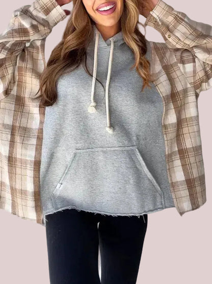 Women's Oversized Plaid Patchwork Hoodie
