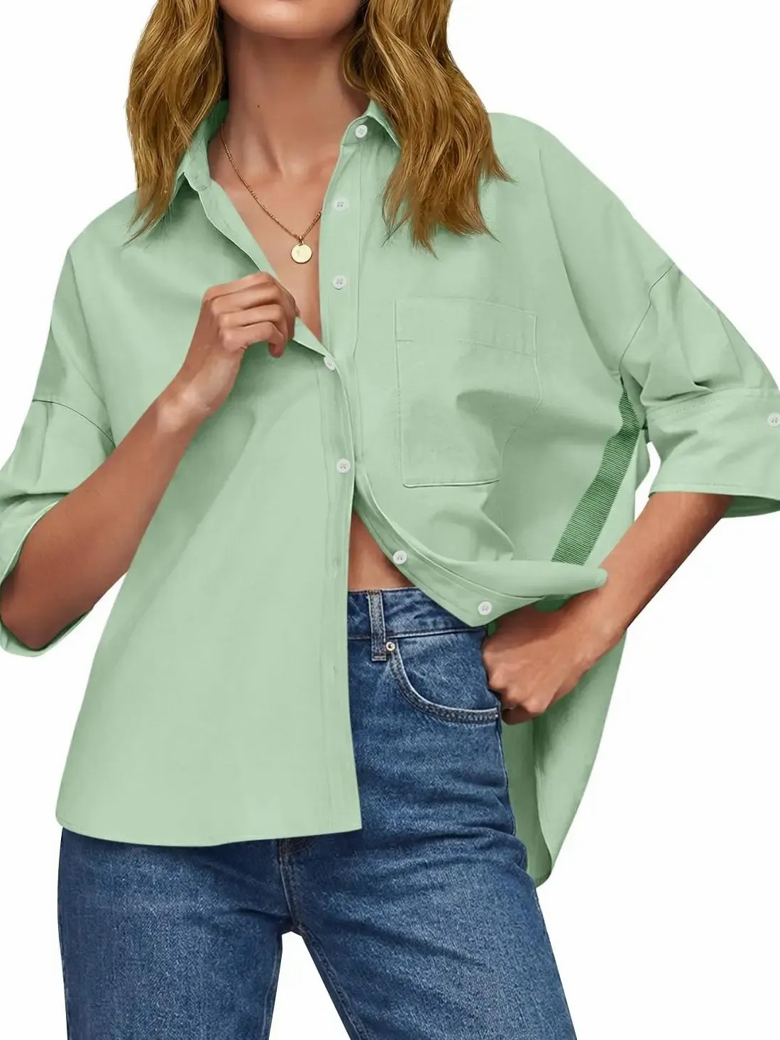 Women's Oversized Contrast Stripe Collar Shirt