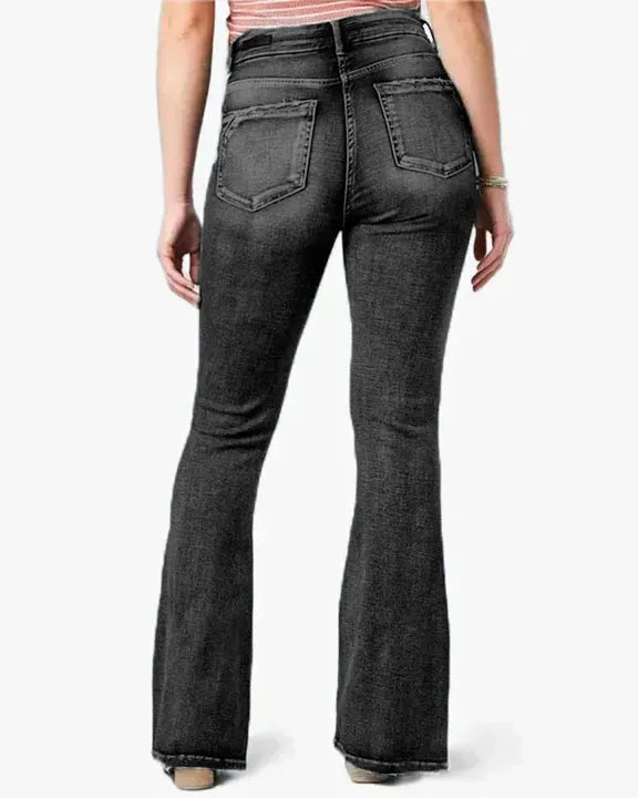 VINTAGE BUTTON SIDE DESIGN MID WAIST STRETCH FLARE JEANS(Buy 2 Free Shipping)