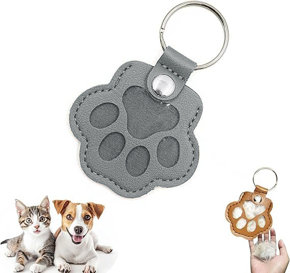 Cute leather paw print keychain made from pet cat and dog fur（BUY MORE SAVE MORE)