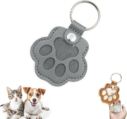 Cute leather paw print keychain made from pet cat and dog fur（BUY MORE SAVE MORE)