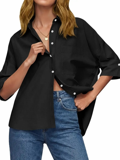 Women's Oversized Contrast Stripe Collar Shirt