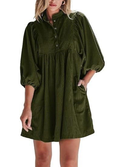 Hot Sale-Women's Button Up Empire Waist Corduroy Dress