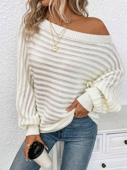 Women's Textured Off-Shoulder Long-Sleeve Batwing Sleeve Knit Top