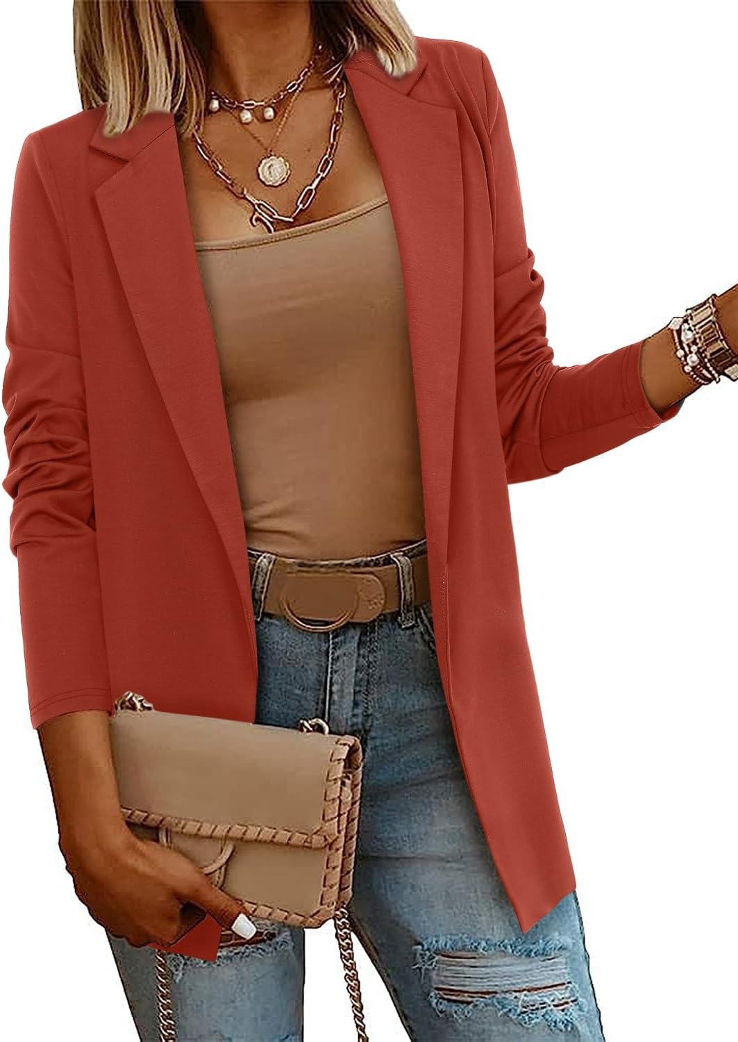 Women's Casual Lightweight Lapel Long Sleeve Blazer Coat