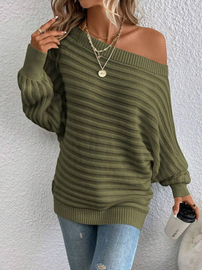 Women's Textured Off-Shoulder Long-Sleeve Batwing Sleeve Knit Top