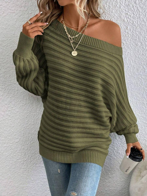 Women's Textured Off-Shoulder Long-Sleeve Batwing Sleeve Knit Top