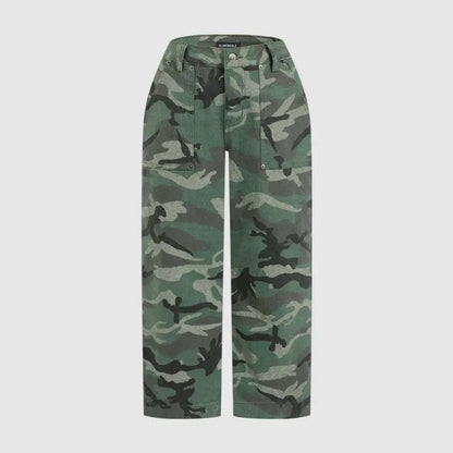 Women's stretch camouflage print mid-rise straight leg capri pants (no belt)