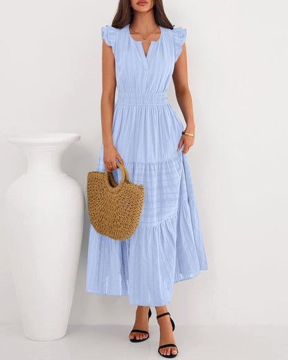 Dresses for Women Spring 2026 Maxi Casual Dress Flutter Short Sleeve V Neck(BUY 2 FREE SHIPPING)