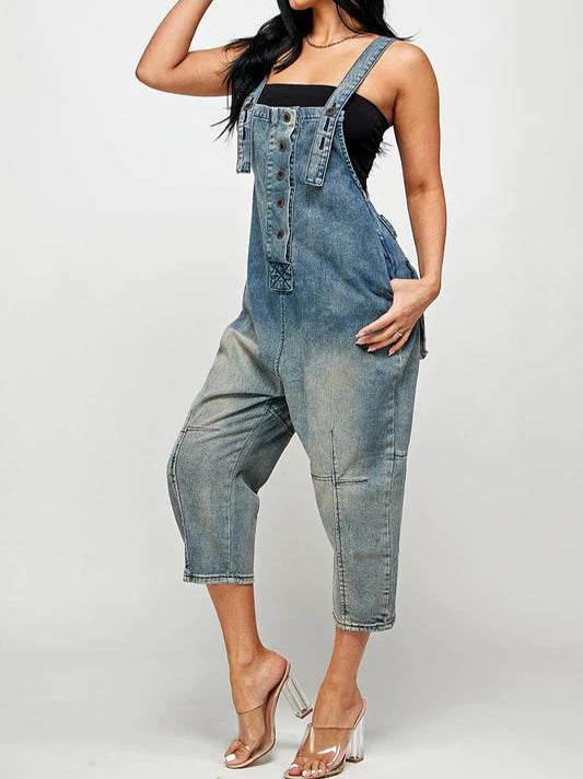 2026 Fashion Casual Designer Style Denim Suspender Jumpsuit