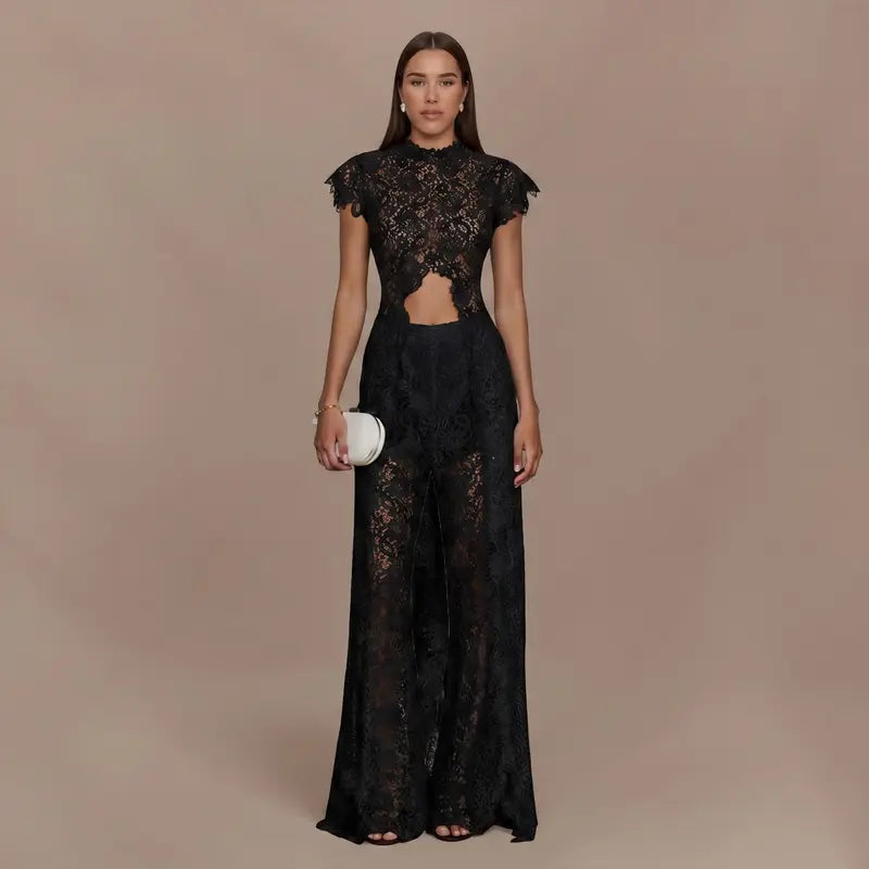 LikeMyChoice Boho Short-Sleeve Shirt & Wide-Leg Pants Luxury Resort Wear 2-Piece Outfit Satin Fabric Women's Lounge Set for Vacation Vibe Clothes Suits