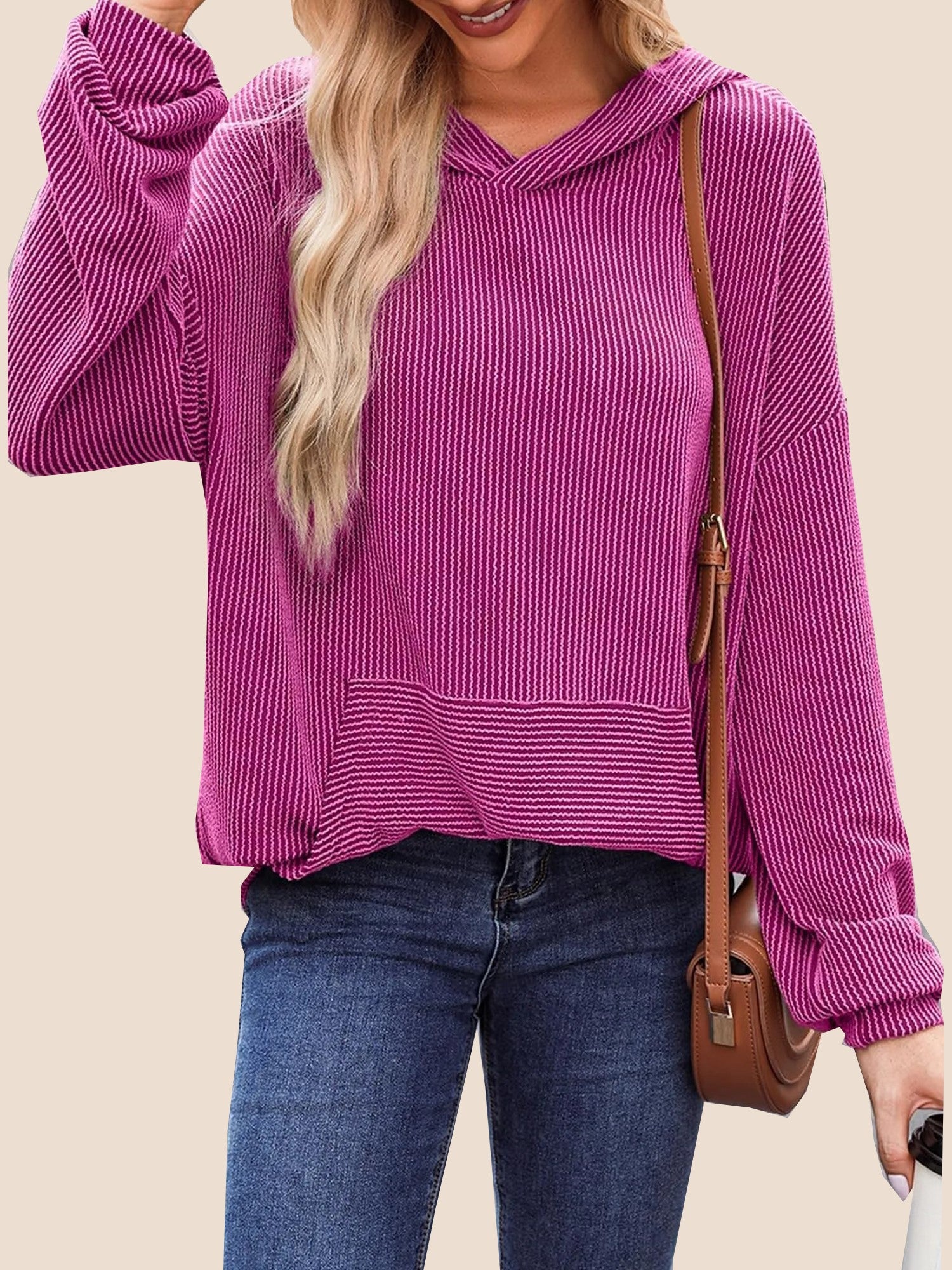 Women's Ribbed Knit Pullover Hoodie (Buy 2 Free Shipping)