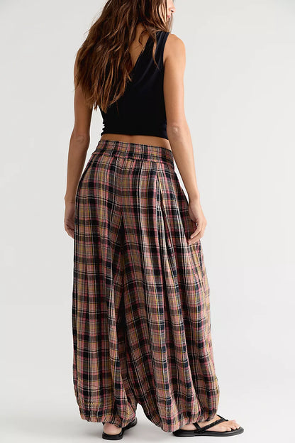 Boho Relaxed Fit Plaid Balloon Pants