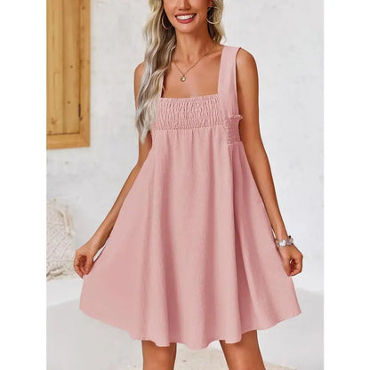Smocked Square Neck Sleeveless Mini Dress