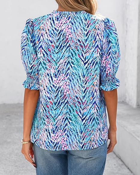 2026 New Floral Bohemian Style V-neck Puff Sleeve Short-sleeved Top(BUY 2 FREE SHIPPING)