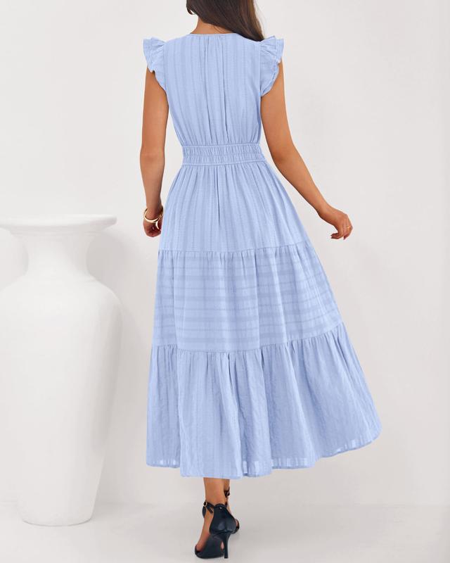 Dresses for Women Spring 2026 Maxi Casual Dress Flutter Short Sleeve V Neck(BUY 2 FREE SHIPPING)