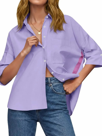 Women's Oversized Contrast Stripe Collar Shirt