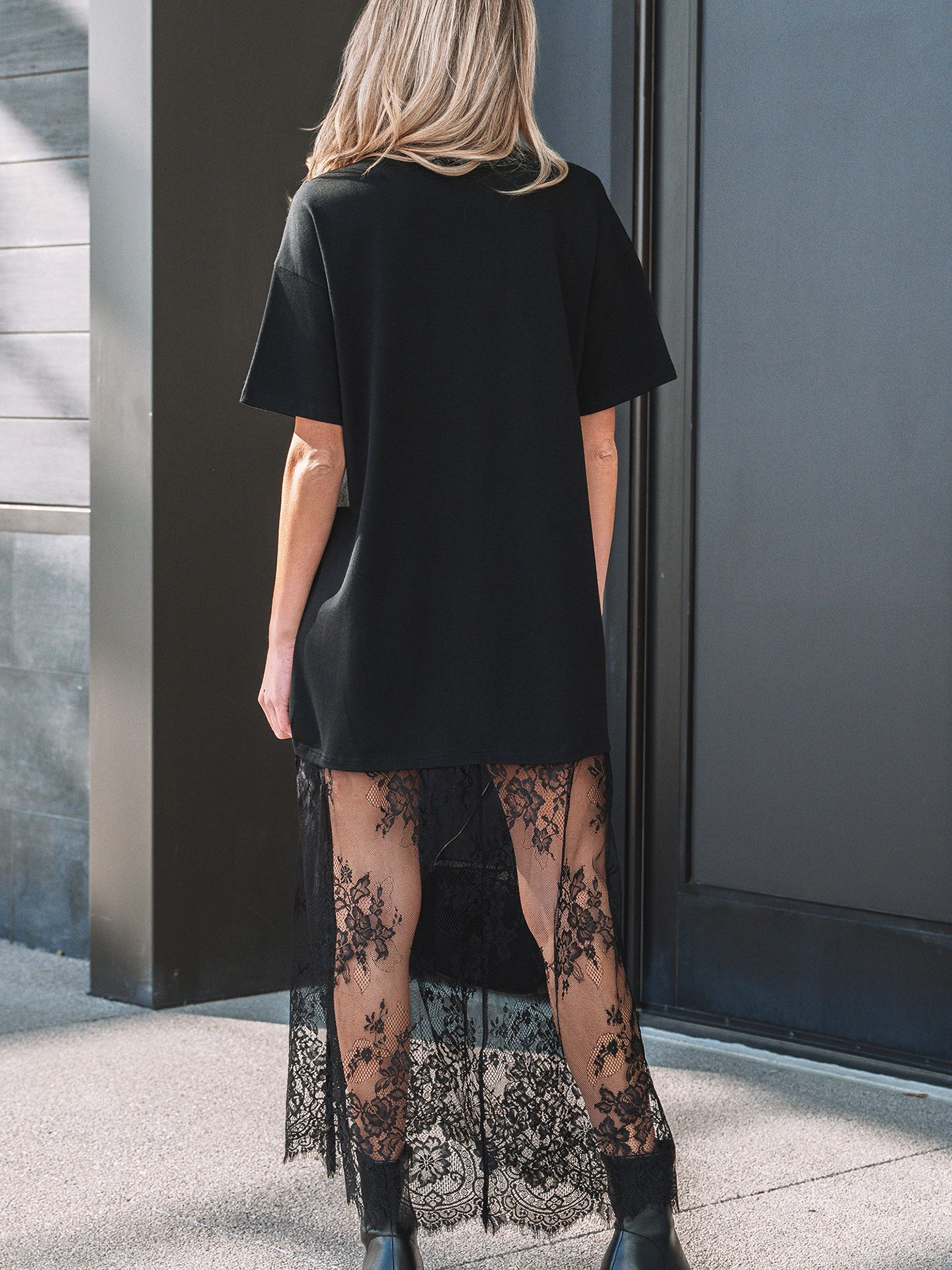HOT SALE-Women's Contrast Lace Hem T-Shirt Dress(BUY 2 FREE SHIPPING)