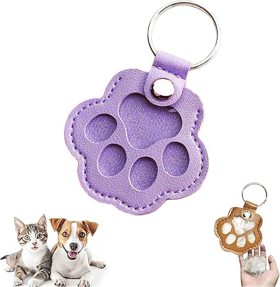 Cute leather paw print keychain made from pet cat and dog fur（BUY MORE SAVE MORE)