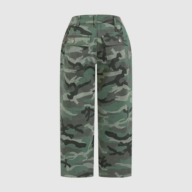Women's stretch camouflage print mid-rise straight leg capri pants (no belt)