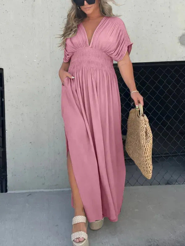 SLIT V-NECK EFFORTLESS MAXI LONG DRESS(Buy 2 Free Shipping)