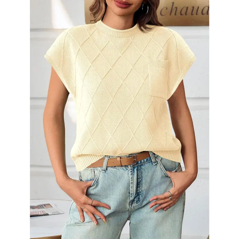 Women's high-neck short-sleeved knitted vest