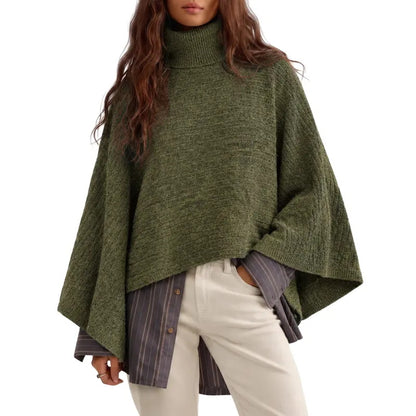 Women's soft chunky knit turtleneck cape