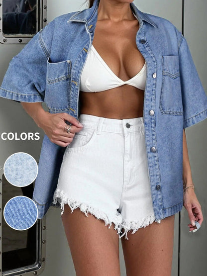 Women's Denim Coats, Jacket, Casual Short Sleeve Shirt Top for Summer