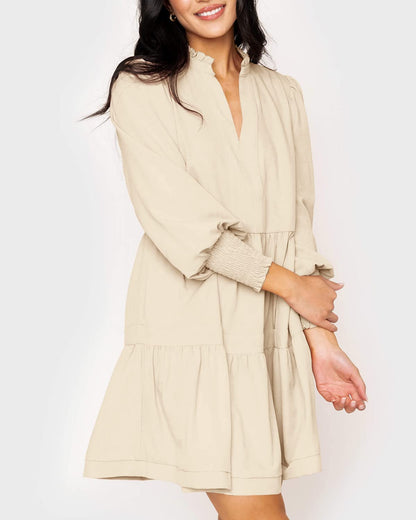 Women's  Casual V Neck Fall Long Sleeve Loose Ruffle Tiered Dress(BUY 2 FREE SHIPPING)