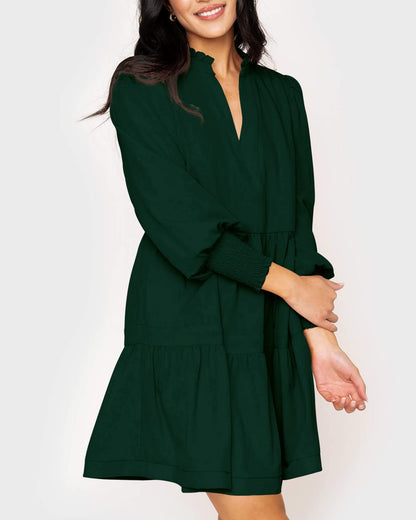 Women's  Casual V Neck Fall Long Sleeve Loose Ruffle Tiered Dress(BUY 2 FREE SHIPPING)