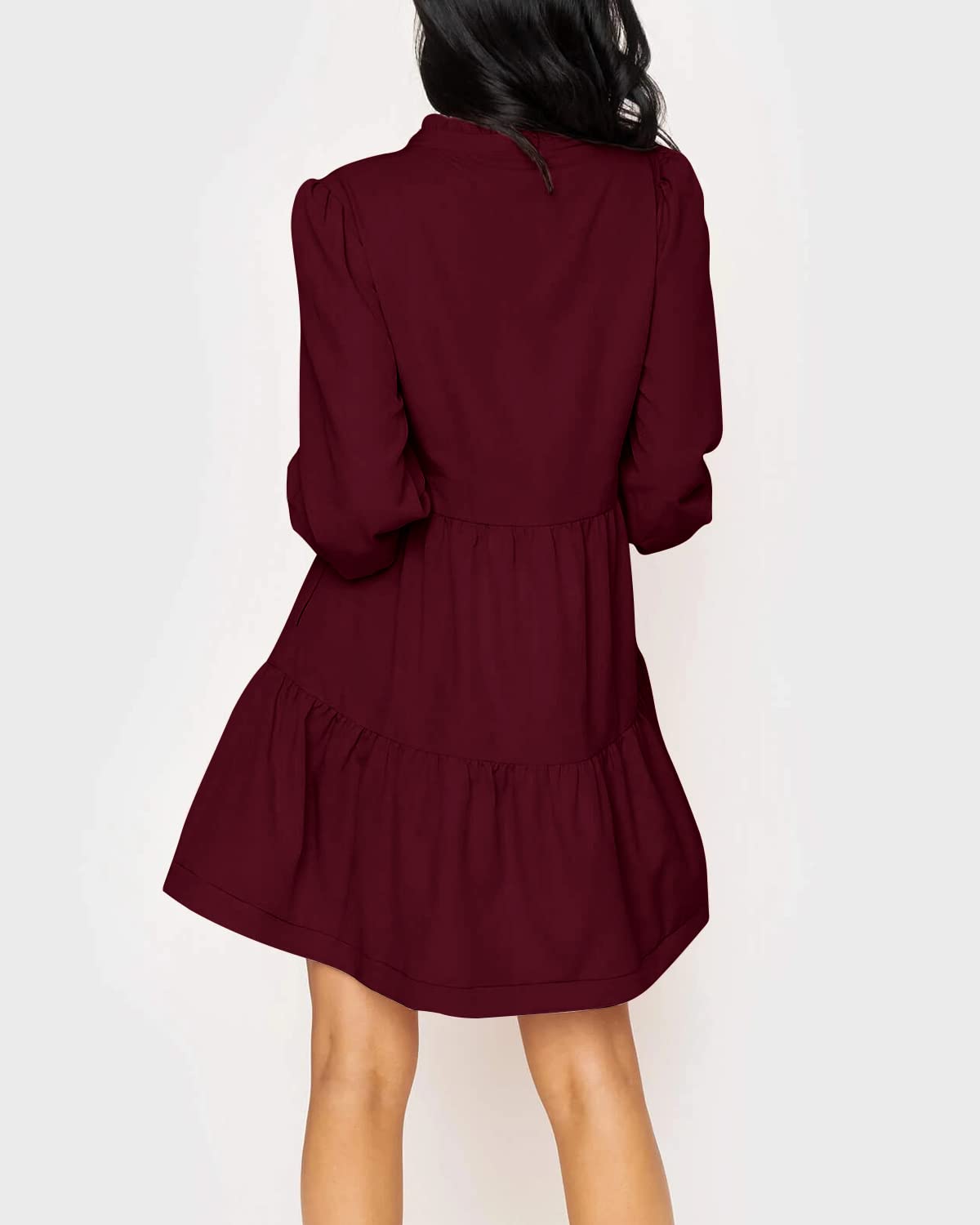 Women's  Casual V Neck Fall Long Sleeve Loose Ruffle Tiered Dress(BUY 2 FREE SHIPPING)