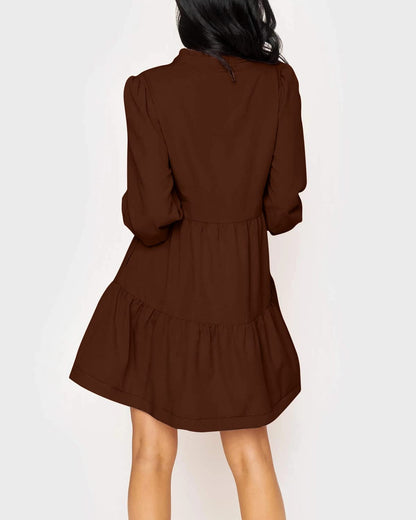 Women's  Casual V Neck Fall Long Sleeve Loose Ruffle Tiered Dress(BUY 2 FREE SHIPPING)