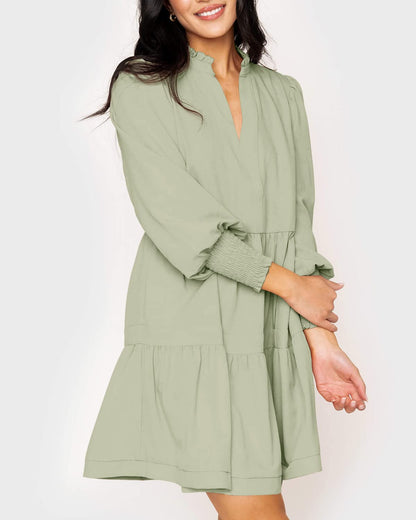 Women's  Casual V Neck Fall Long Sleeve Loose Ruffle Tiered Dress(BUY 2 FREE SHIPPING)