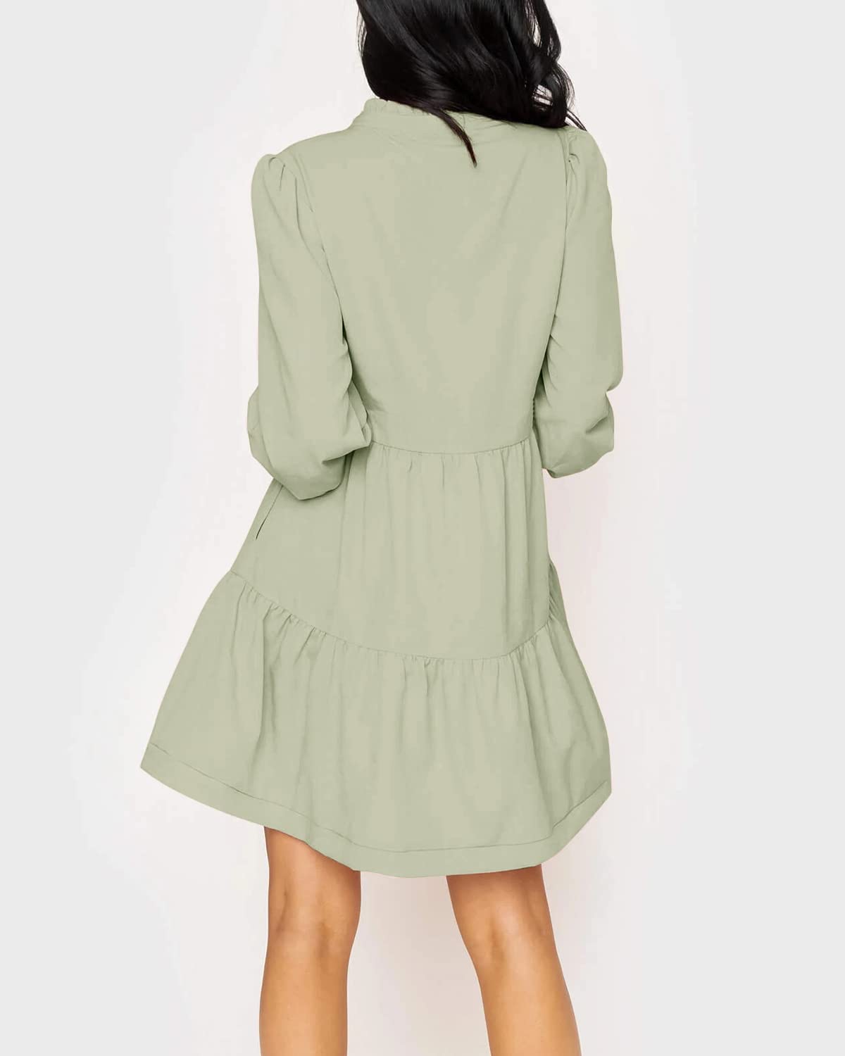 Women's  Casual V Neck Fall Long Sleeve Loose Ruffle Tiered Dress(BUY 2 FREE SHIPPING)