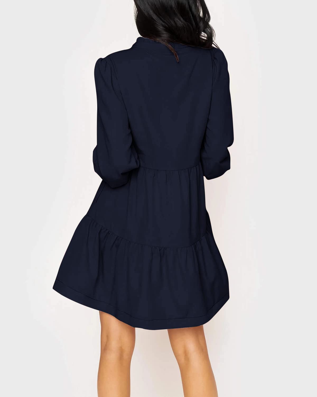 Women's  Casual V Neck Fall Long Sleeve Loose Ruffle Tiered Dress(BUY 2 FREE SHIPPING)