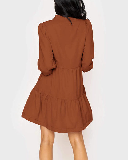 Women's  Casual V Neck Fall Long Sleeve Loose Ruffle Tiered Dress(BUY 2 FREE SHIPPING)