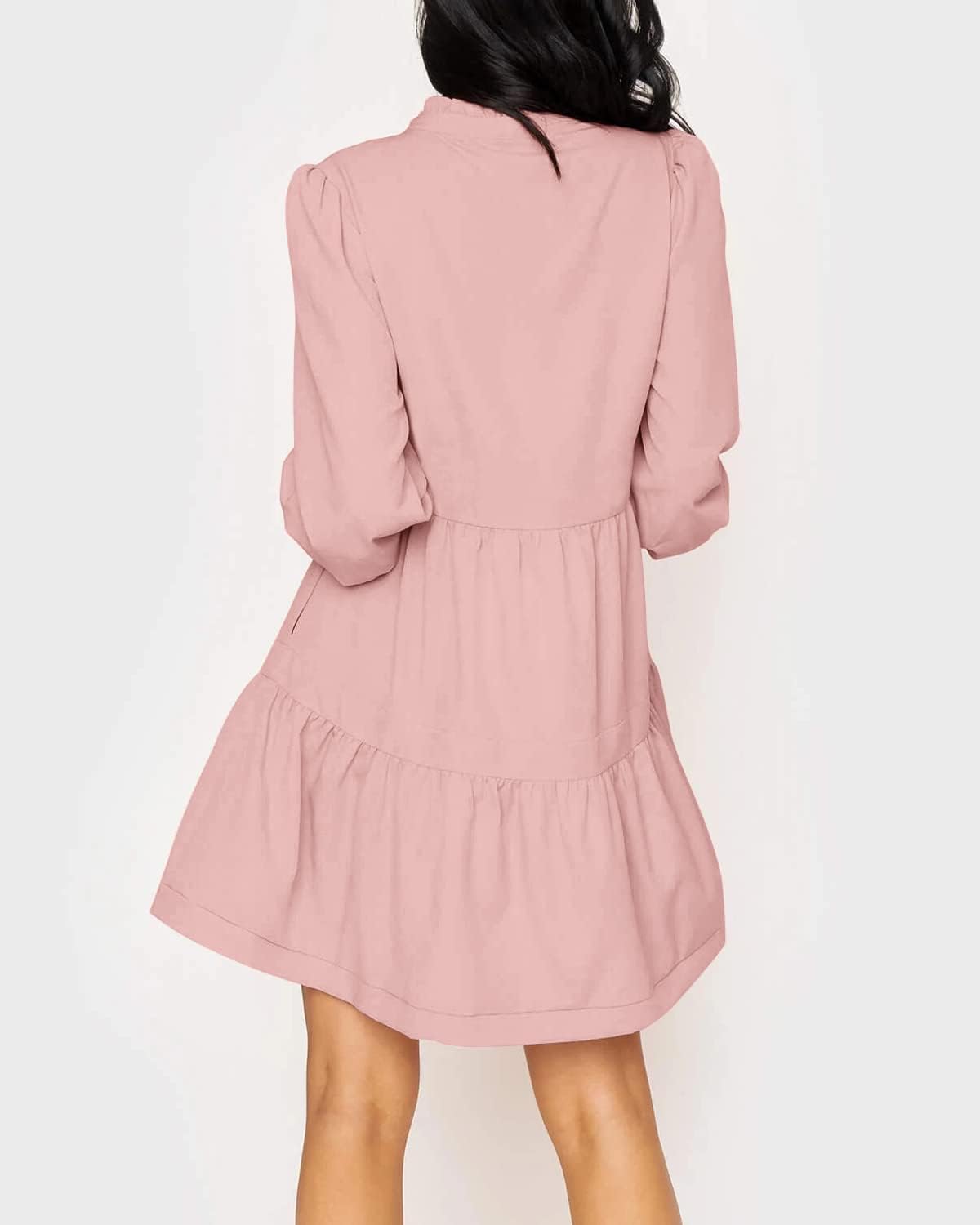 Women's  Casual V Neck Fall Long Sleeve Loose Ruffle Tiered Dress(BUY 2 FREE SHIPPING)