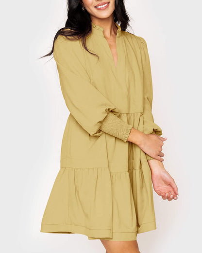 Women's  Casual V Neck Fall Long Sleeve Loose Ruffle Tiered Dress(BUY 2 FREE SHIPPING)