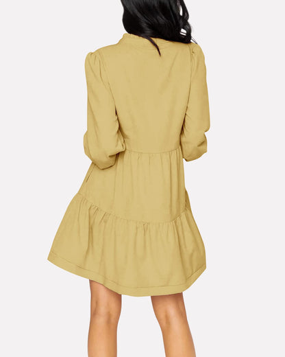 Women's  Casual V Neck Fall Long Sleeve Loose Ruffle Tiered Dress(BUY 2 FREE SHIPPING)