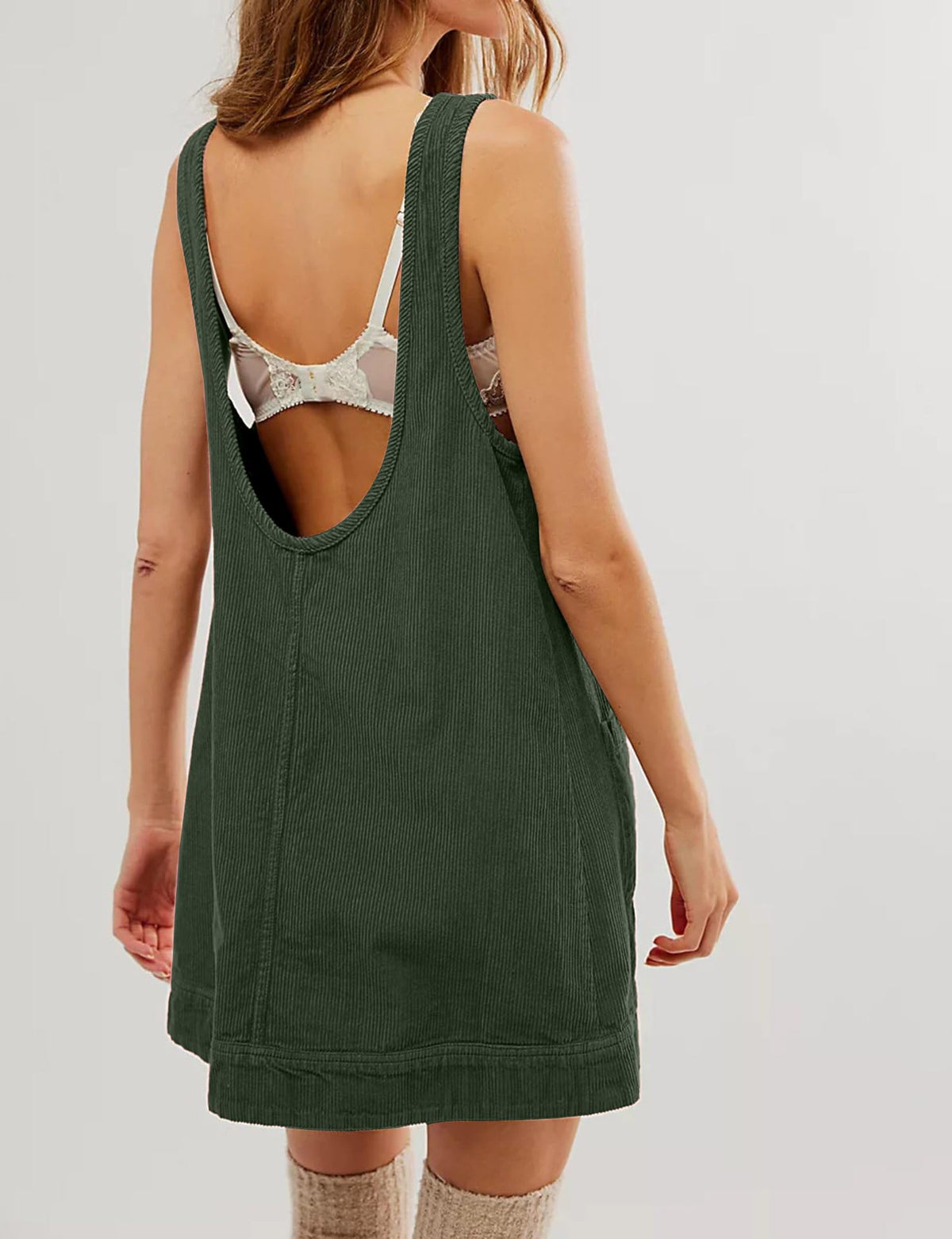 Hot Sale-Women's Round Neck Corduroy Overall Dress