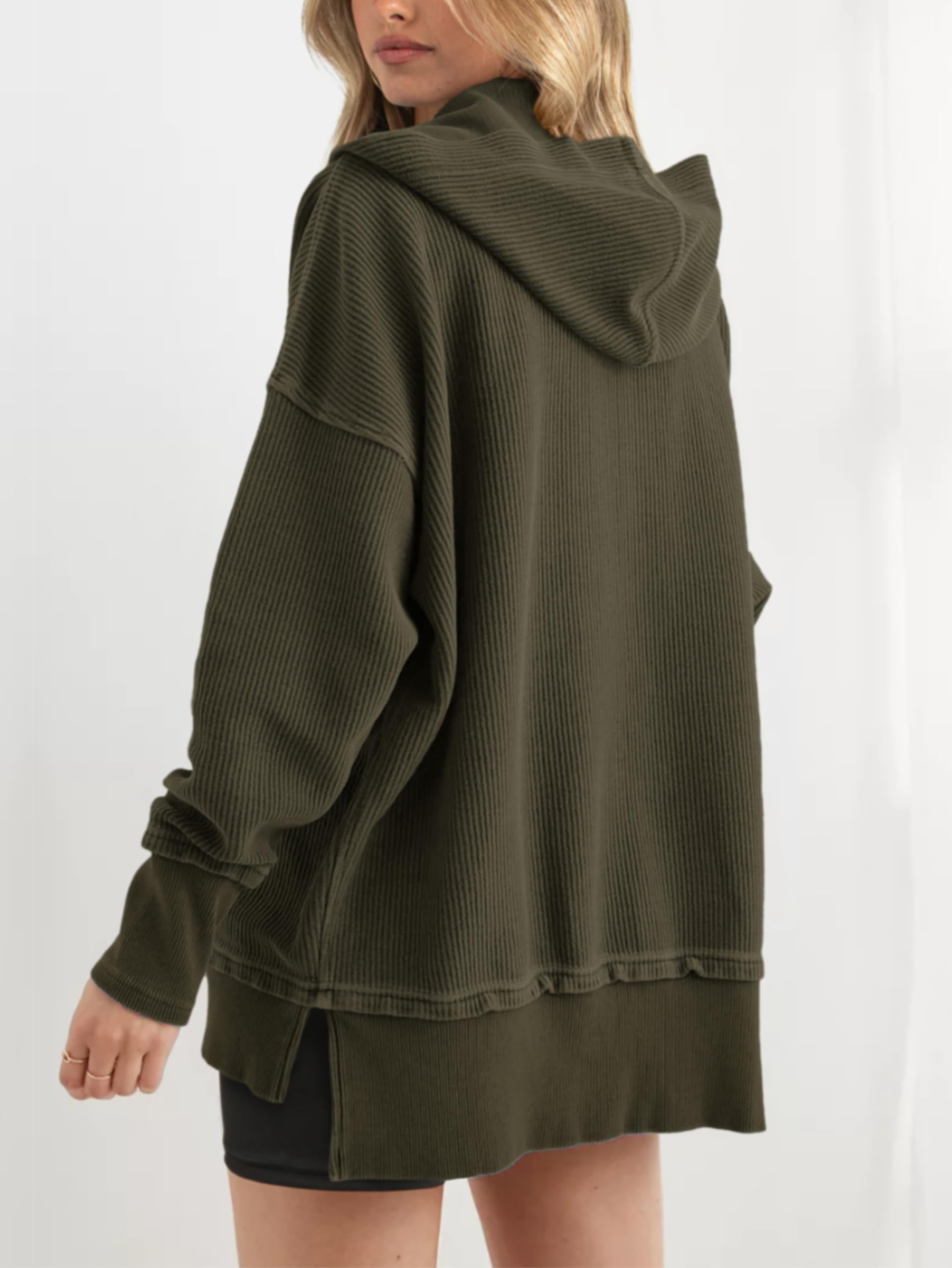 Womens Long Sleeve Hoodie Oversized Button Up Sweatshirt Pullover Tops