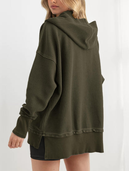 Hot Sale-Womens Long Sleeve Hoodie Oversized Button Up Sweatshirt Pullover Tops