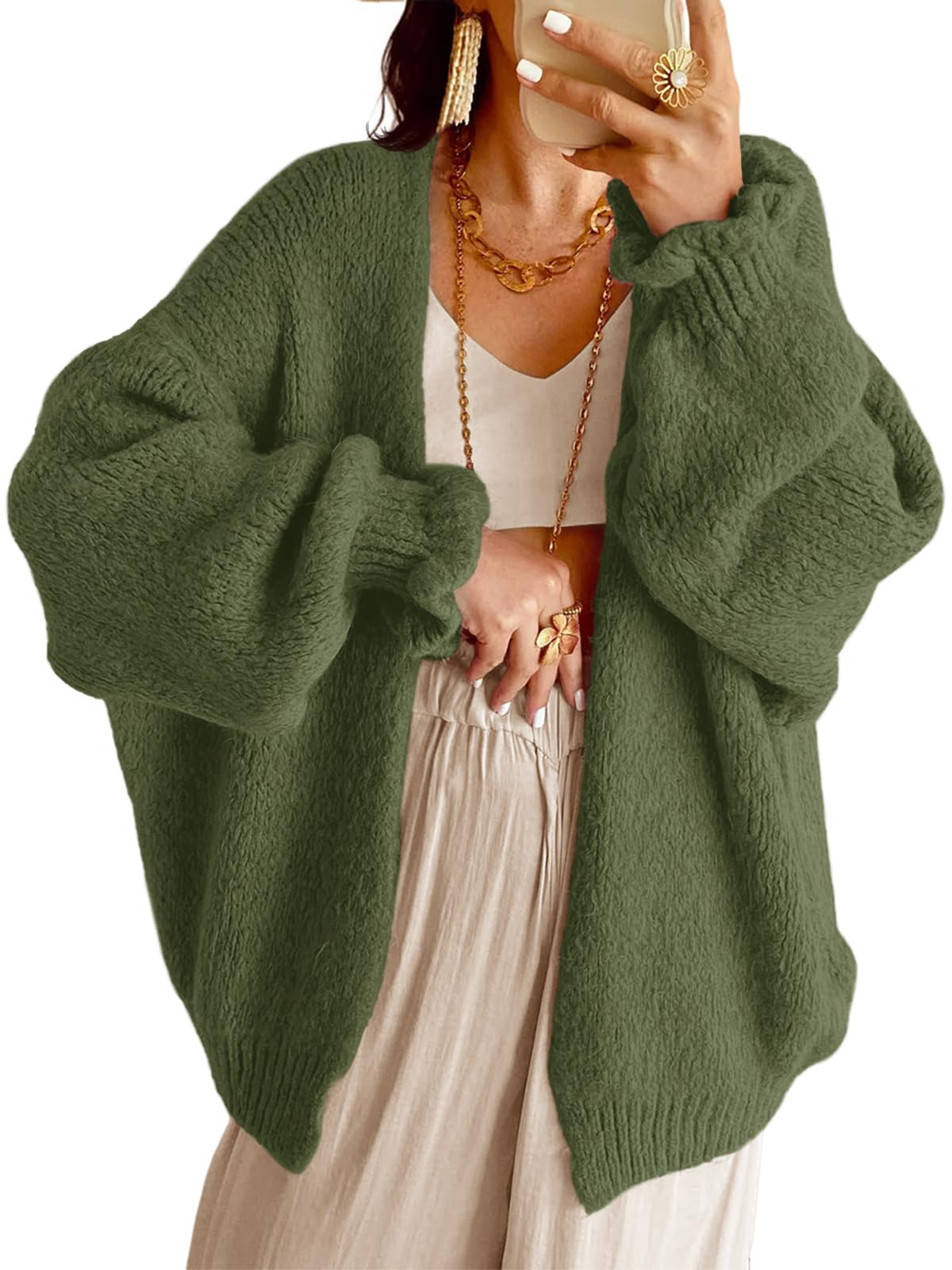 Women Open-Front Oversized Chunky Knit Sweaters Cardigan