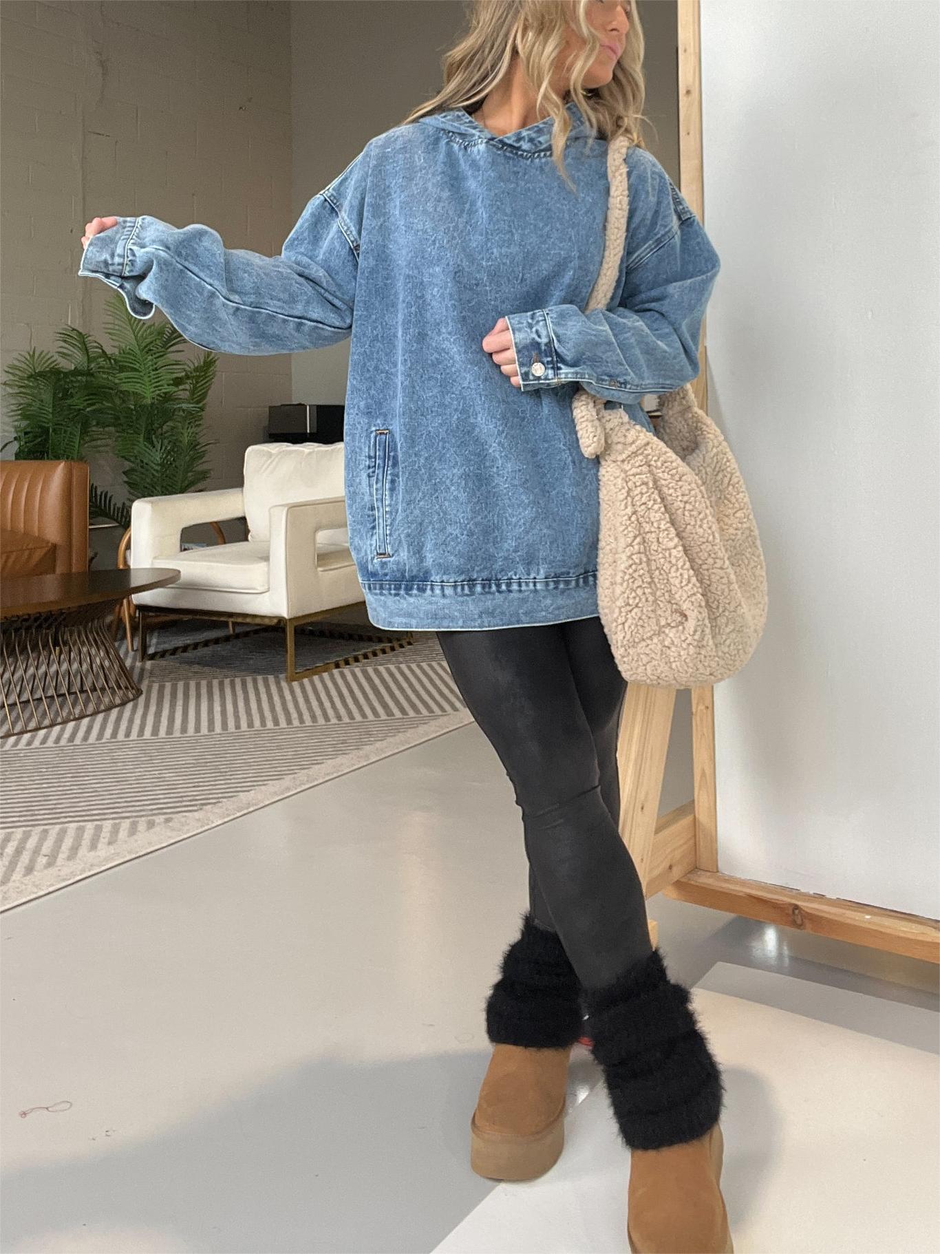 🔥🔥🔥🔥Denim Hooded Sweatshirt with Front Pockets (Buy 2 Free Shipping)