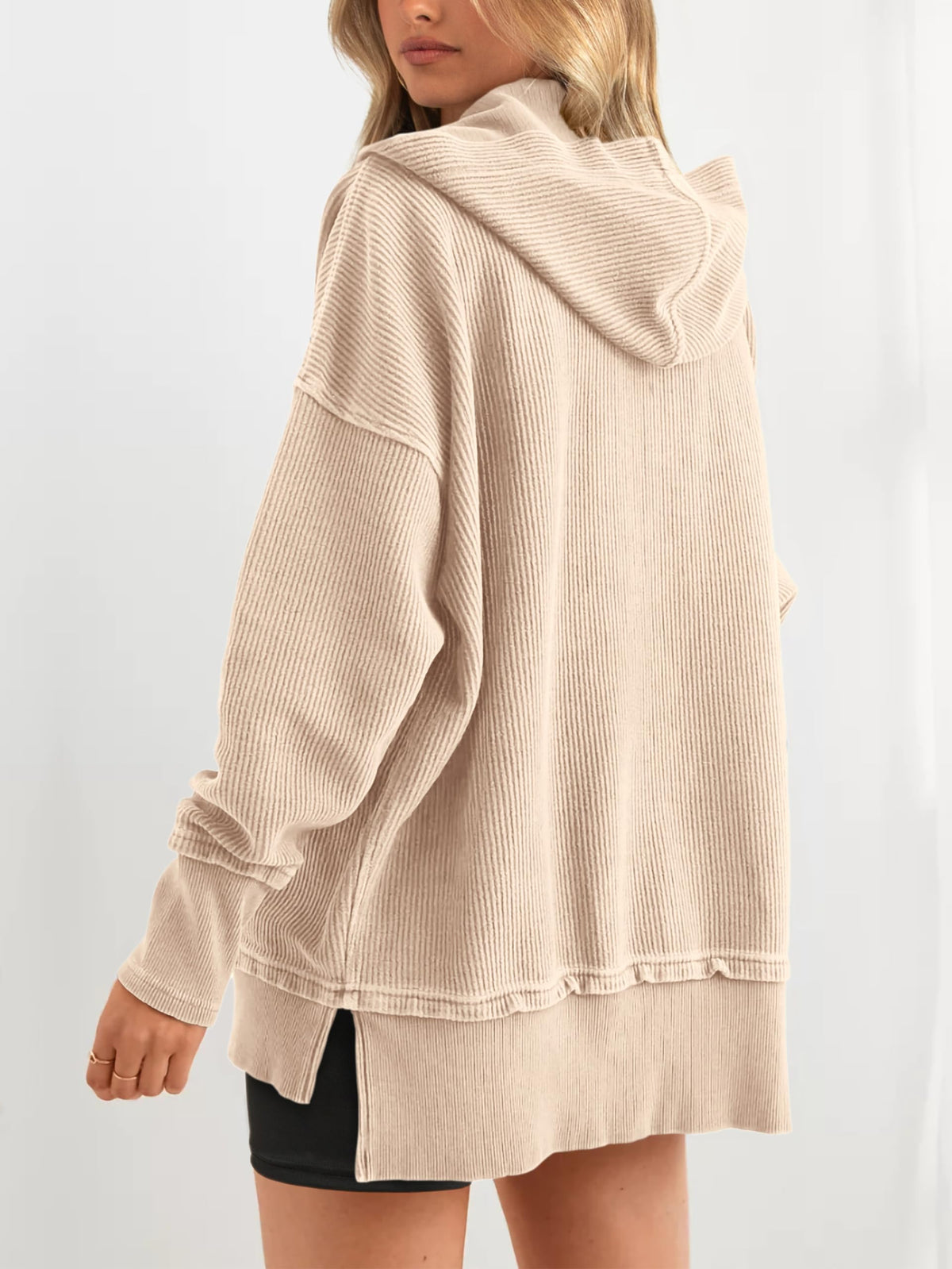 Hot Sale-Womens Long Sleeve Hoodie Oversized Button Up Sweatshirt Pullover Tops