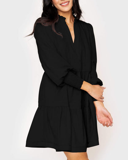 Women's  Casual V Neck Fall Long Sleeve Loose Ruffle Tiered Dress(BUY 2 FREE SHIPPING)
