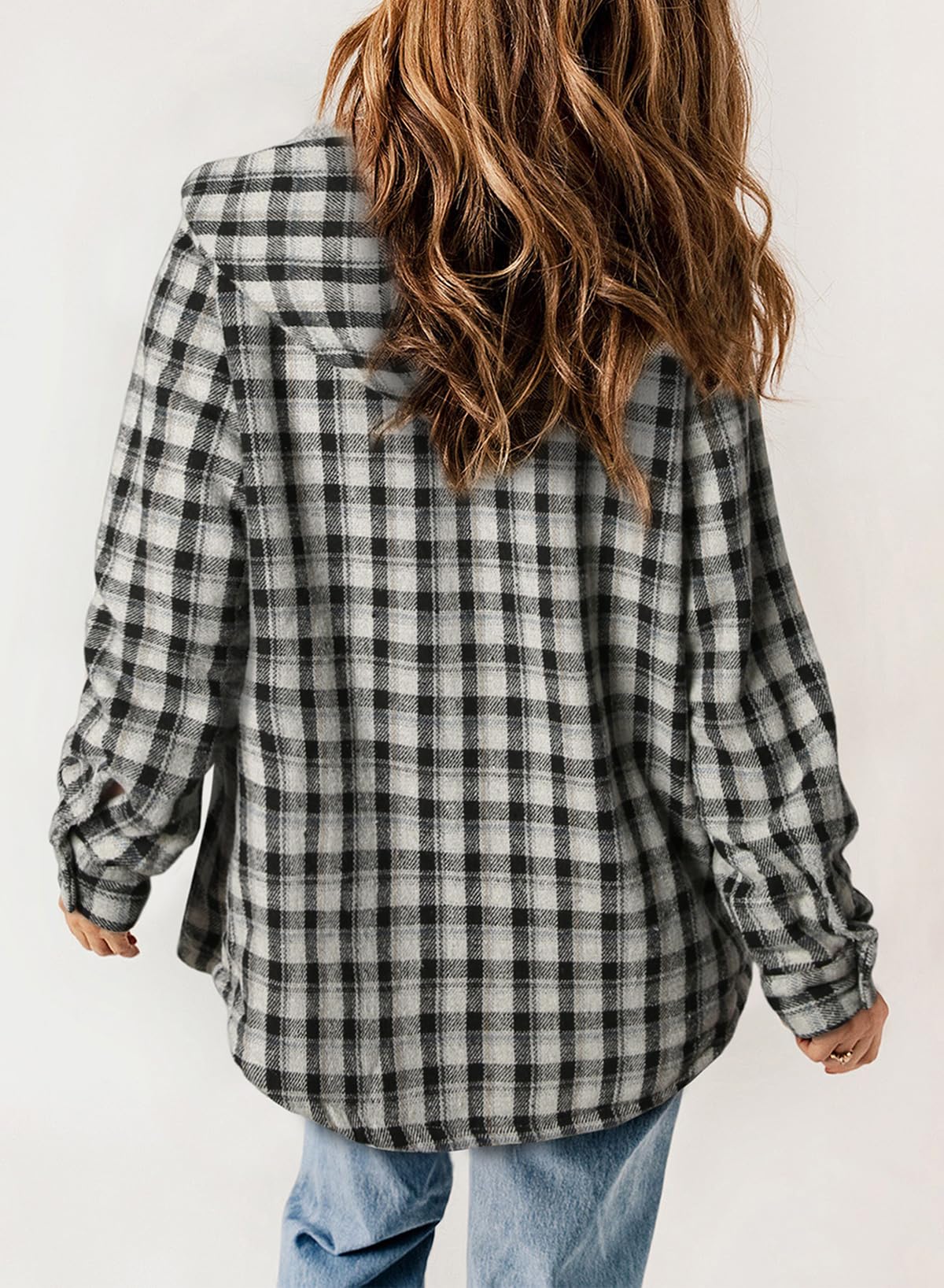 ⏰Hot Sale-Women's Thickened Flannel Long Sleeve Plaid Jacket Coat with Hood