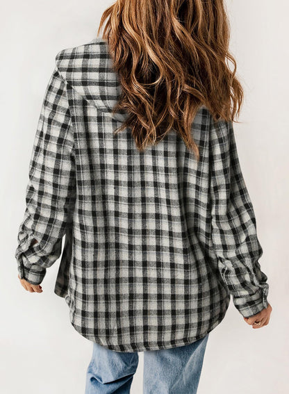 ⏰Hot Sale-Women's Thickened Flannel Long Sleeve Plaid Jacket Coat with Hood